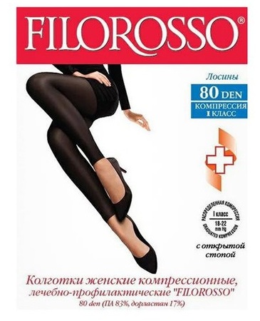 filorosso колготки-лосины компрессионные жен. лечебно-профилактические с открытой стопой 80 ден 1класс черные р.4 в интернет-аптеке Пермфармация