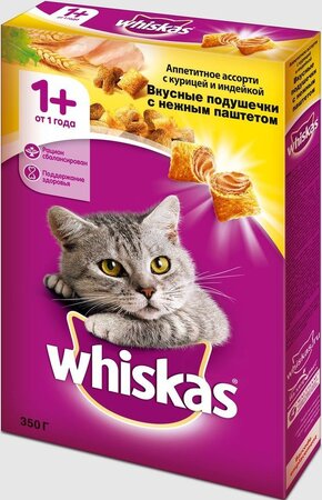 Whiskas корм для кошек 350г подушечки с паштетом курица/индейка ветеринарн. в интернет-аптеке Пермфармация