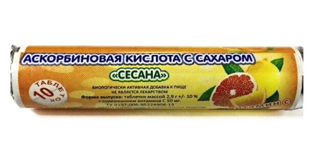 Сесана аскорбиновая кислота таб 0.5г крутка n10 с сахаром в интернет-аптеке Пермфармация